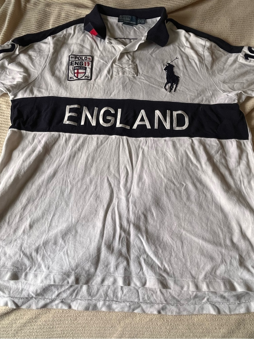 Vintage Men’s Polo Ralph Lauren England Rugby  Polo Shirt XXL White Horse